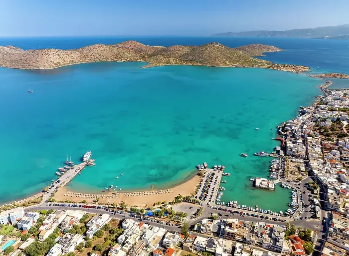 Framed Print : Aerial view of the popular high-end tourist town of Elounda, Crete, Greek Islands, Greece, Europe Framed Print : Aerial view of the popular high-end tourist town of Elounda, Crete, Greek Islands, Greece, Europe