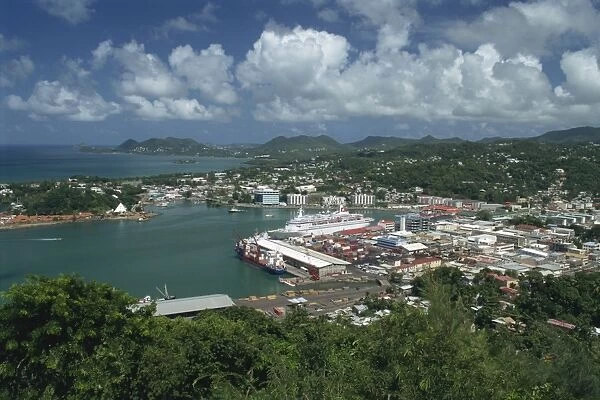 Aerial view over the port of Castries, St