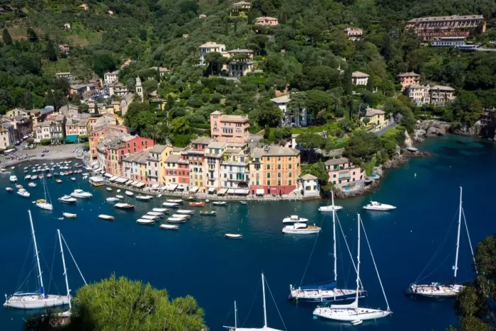 Framed Print : Aerial view, Portofino, Liguria, Italy, Europe Framed Print : Aerial view, Portofino, Liguria, Italy, Europe