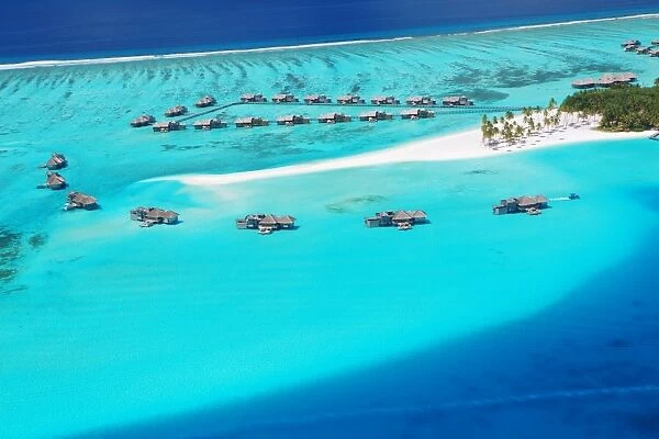 Aerial view of resort, Maldives, Indian Ocean, Asia