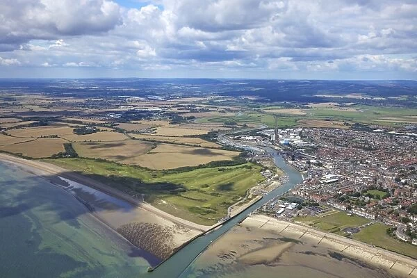 Aerial view of River Arun at Littlehampton, West Sussex, England, United Kingdom, Europe