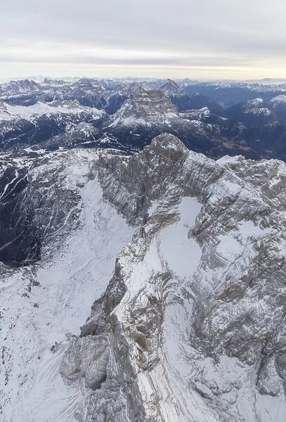 Aerial view of the rocky peaks of Monte Civetta, Ampezzo, Dolomites, Province of Belluno
