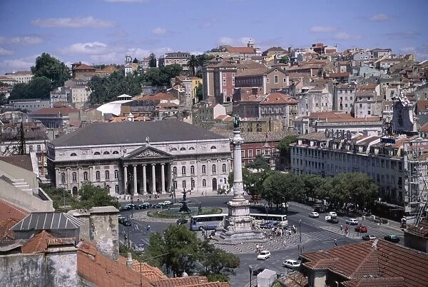 Aerial view of Rossio Square and city