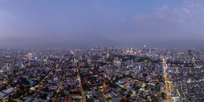 Framed Print : Aerial view of Saigon at dusk, Ho Chi Minh City, Vietnam Framed Print : Aerial view of Saigon at dusk, Ho Chi Minh City, Vietnam