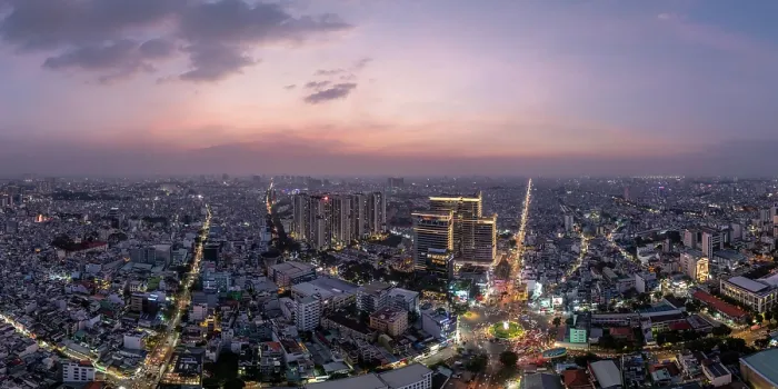Framed Print : Aerial view of Saigon at dusk, Ho Chi Minh City, Vietnam Framed Print : Aerial view of Saigon at dusk, Ho Chi Minh City, Vietnam