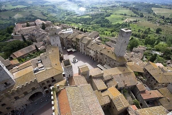 Aerial view of Sam Gimignano from one of its medieval stone towers, UNESCO World Heritage Site