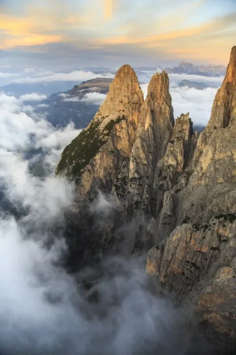Framed Print : Aerial view of Santner peak at sunset, Sciliar Natural Park, Plateau of Siusi Alp in the Dolomites Framed Print : Aerial view of Santner peak at sunset, Sciliar Natural Park, Plateau of Siusi Alp in the Dolomites