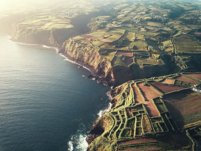 Framed Print : Aerial view of Sao Miguel shores and coastline at sunrise, Azores Islands, Portugal, Atlantic, Europe Framed Print : Aerial view of Sao Miguel shores and coastline at sunrise, Azores Islands, Portugal, Atlantic, Europe