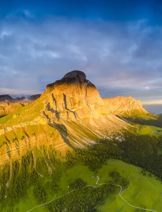 Framed Print : Aerial view of Sass De Putia (Peitlerkofel) at dawn in summer, Passo Delle Erbe Framed Print : Aerial view of Sass De Putia (Peitlerkofel) at dawn in summer, Passo Delle Erbe