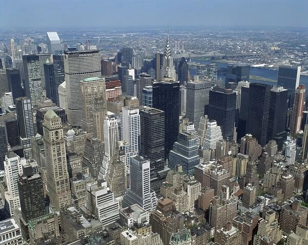 Aerial view over section of Manhattan