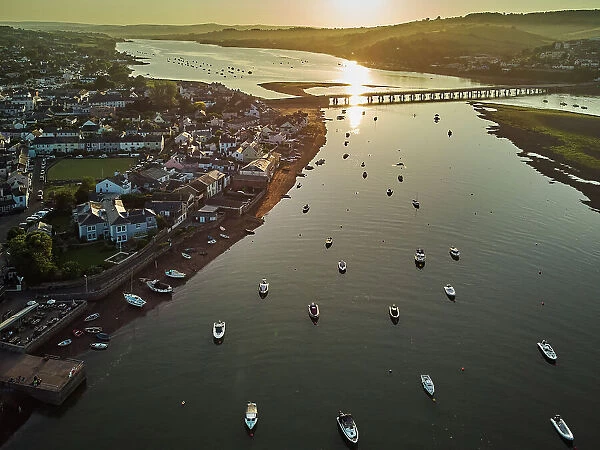 An aerial view of Shaldon, a popular village on the shore of the estuary of the River Teign, near Teignmouth, on the south coast of Devon, England, United Kingdom, Europe