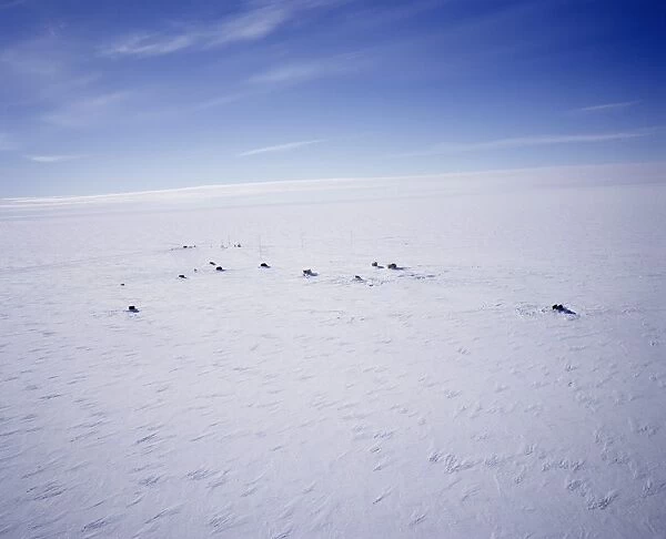 Aerial view of Siple Station, main base is 40ft under the ice, United States Antarctic Program