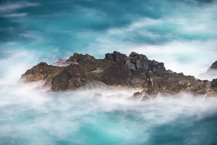 Framed Print : Aerial view of small rock island amongst waves, Madeira, Portugal, Atlantic, Europe Framed Print : Aerial view of small rock island amongst waves, Madeira, Portugal, Atlantic, Europe