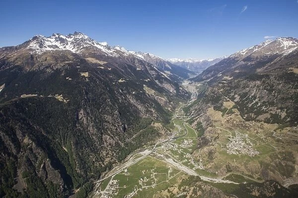 Aerial view of Sondalo and Redasco Peaks, Valtellina, Lombardy, Italy, Europe