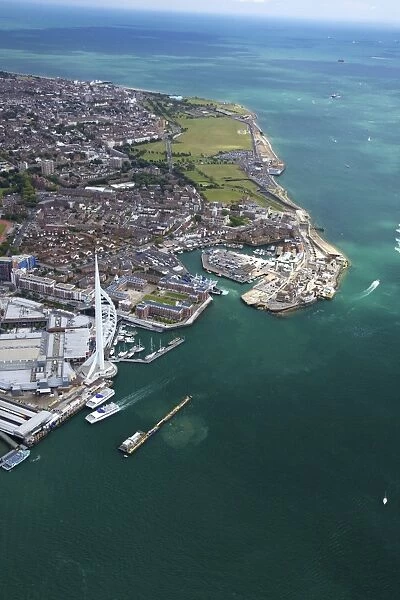 Aerial view of the Spinnaker Tower and Gunwharf Quays, Portsmouth, Solent, Hampshire, England, United Kingdom, Europe
