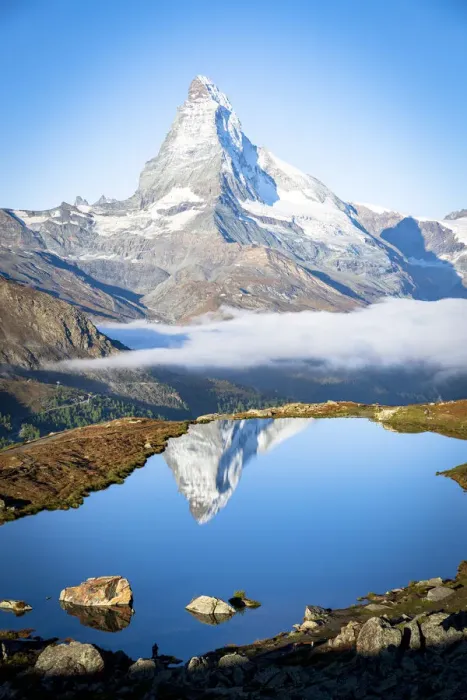 Framed Print : Aerial view of Stellisee lake and Matterhorn at sunrise, Zermatt, Valais Canton Framed Print : Aerial view of Stellisee lake and Matterhorn at sunrise, Zermatt, Valais Canton