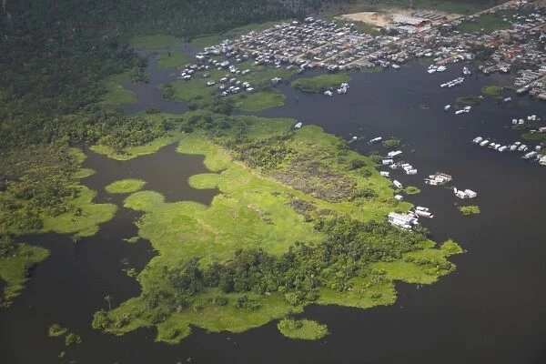 Aerial view of stilt houses along Rio Negro, Manaus, Amazonas, Brazil, South America