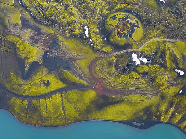 Aerial view taken by drone of Landmannalaugar area on a summer day, Iceland, Polar Regions