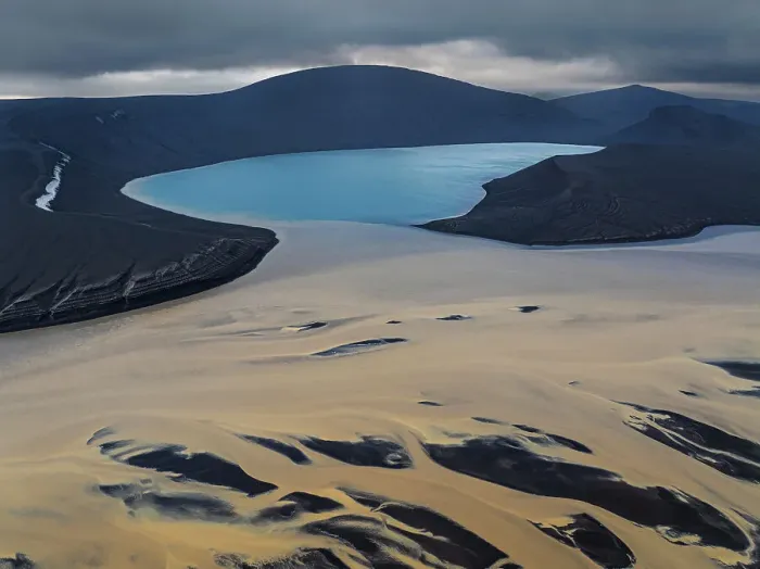 Framed Print : Aerial view taken by drone of Skyggnisvtn lake in Landmannalaugar area, during a summer day, Iceland, Polar Regions Framed Print : Aerial view taken by drone of Skyggnisvtn lake in Landmannalaugar area, during a summer day, Iceland, Polar Regions
