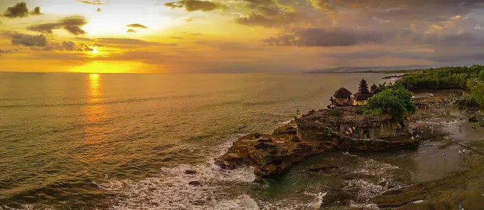 Framed Print : Aerial view of Tanah Lot Temple at sunset, Beraban, Kediri, Bali, Indonesia, South East Asia, Asia Framed Print : Aerial view of Tanah Lot Temple at sunset, Beraban, Kediri, Bali, Indonesia, South East Asia, Asia
