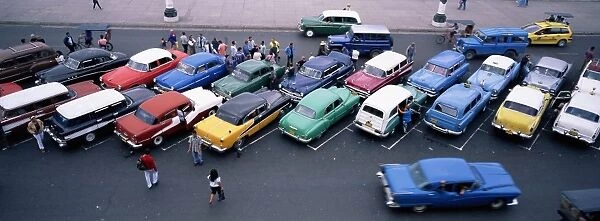 Aerial view of taxi stand, Capitol Square, Havana, Cuba, West Indies, Central America