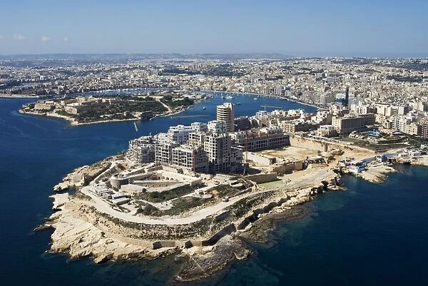 Aerial view of Tigne or Dragutt Point and Manoel Island, Malta, Mediterranean, Europe