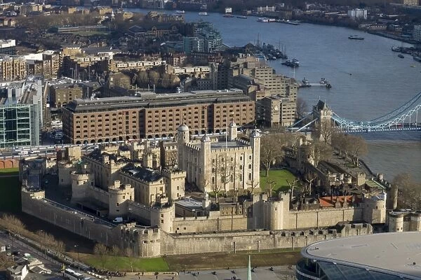 Aerial view of the Tower of London, UNESCO World Heritage Site, London, England, United Kingdom
