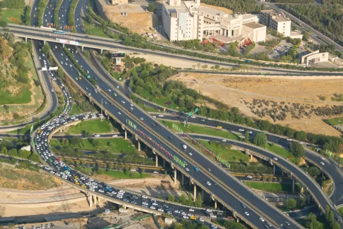 Framed Print : Aerial view of yet another traffic jam, Tehran, Iran, Middle East Framed Print : Aerial view of yet another traffic jam, Tehran, Iran, Middle East