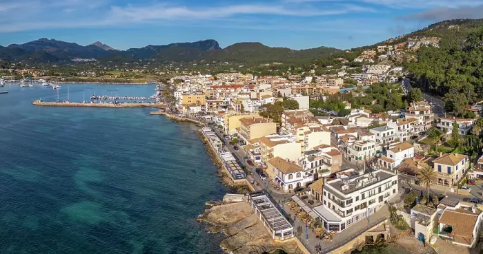 Framed Print : Aerial view of turquoise sea and Port d'Andratx, Majorca, Balearic Islands, Spain, Mediterranean, Europe Framed Print : Aerial view of turquoise sea and Port d'Andratx, Majorca, Balearic Islands, Spain, Mediterranean, Europe