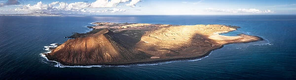 Aerial view of the unspoiled volcanic islet of Isla De Lobos, Corralejo, Atlantic Ocean, Fuerteventura, Canary Islands, Spain, Atlantic, Europe