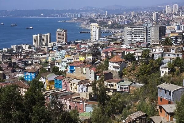 Aerial view, Valparaiso, UNESCO World Heritage Site, Chile, South America
