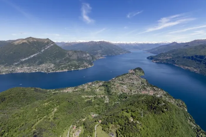 Framed Print : Aerial view of the village of Bellagio frames by the blue water of Lake Como on a sunny spring day Framed Print : Aerial view of the village of Bellagio frames by the blue water of Lake Como on a sunny spring day