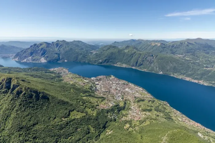 Framed Print : Aerial view of the villages Mandello del Lario and Abbadia Lariana overlooking Lake Como