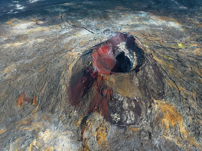 Framed Print : Aerial view of volcanic cone in the eruption area near to Reykjavik, Icelandic southern coast, Iceland, Polar Regions Framed Print : Aerial view of volcanic cone in the eruption area near to Reykjavik, Icelandic southern coast, Iceland, Polar Regions