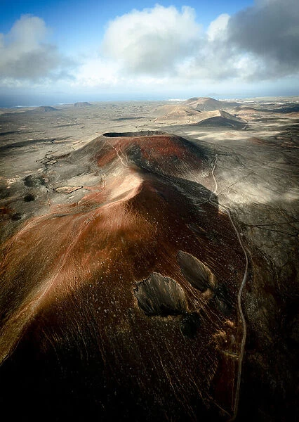 Aerial view of volcanoes at dawn, Corralejo, Fuerteventura, Canary Islands, Spain, Atlantic, Europe