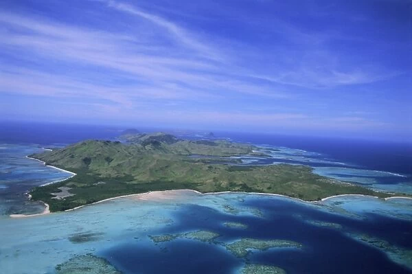 Aerial view of Yasawa Island, one of the driest parts of Fiji, Yasawa group