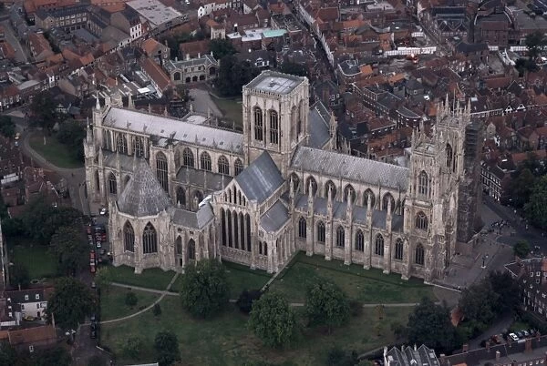 Aerial view of York Minster, York, Yorkshire, England, United Kingdom, Europe