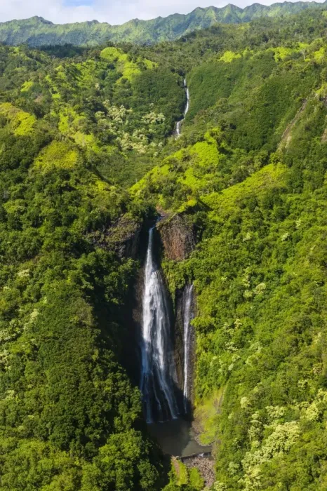 Framed Print : Aerial of a waterfall in the interior of Kauai, Hawaii, United States of America, Pacific Framed Print : Aerial of a waterfall in the interior of Kauai, Hawaii, United States of America, Pacific