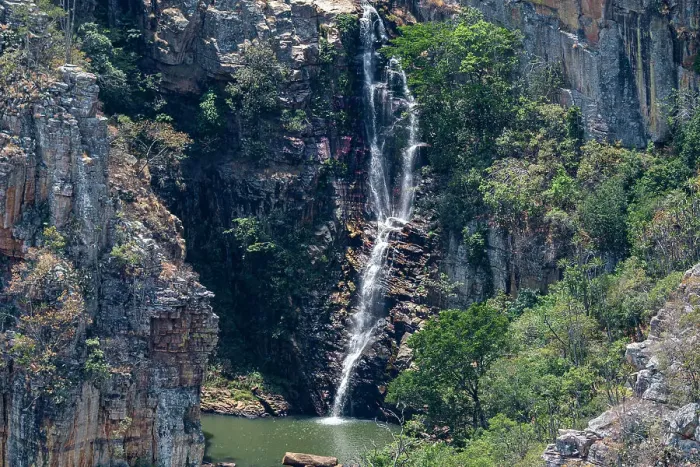 Framed Print : Aerial of a waterfall at the Serra da Leba mountain pass, Angola, Africa Framed Print : Aerial of a waterfall at the Serra da Leba mountain pass, Angola, Africa