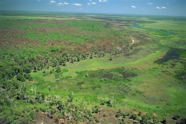 Aerial of wetlands on the floodplain of East Alligator River forming the border beween Arnhemland