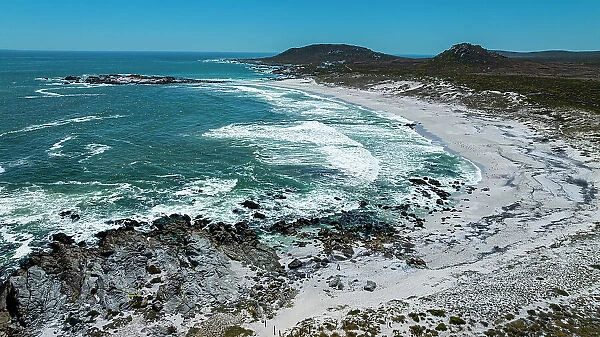 Aerial of a white sandy beach, West Coast National Park, Western Cape Province, South Africa, Africa