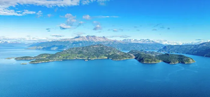Framed Print : Aerial of Wulaia Bay, Tierra del Fuego, Chile, South America Framed Print : Aerial of Wulaia Bay, Tierra del Fuego, Chile, South America