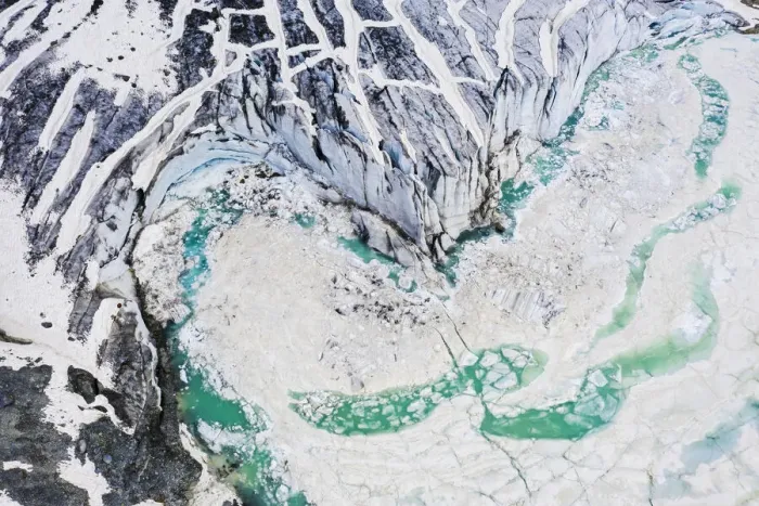 Framed Print : Aerial zenithal view of abstract details of Fellaria glacier, Valmalenco, Valtellina Framed Print : Aerial zenithal view of abstract details of Fellaria glacier, Valmalenco, Valtellina