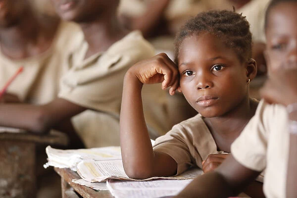 African primary school, young girl in the class room, Lome, Togo, West Africa, Africa