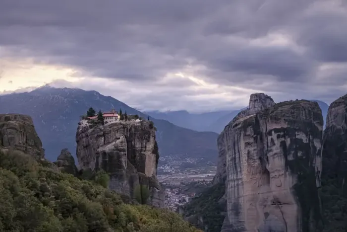 Framed Print : Aghia Triada Meteora Monastery on a cloudy evening, UNESCO World Heritage Site, Thessaly Framed Print : Aghia Triada Meteora Monastery on a cloudy evening, UNESCO World Heritage Site, Thessaly
