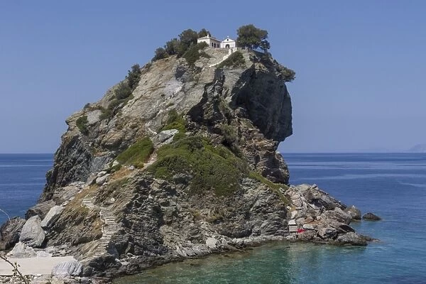 Agios Ioannis chapel, used in the film Mama Mia, Skopelos, Sporades, Greek Islands, Greece, Europe