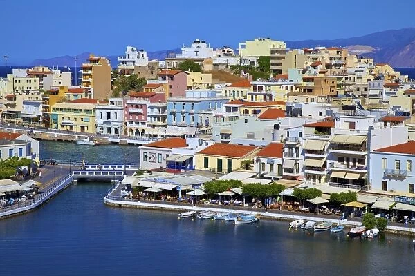 Agios Nikolaos Harbour from an elevated angle, Agios Nikolaos, Crete, Greek Islands