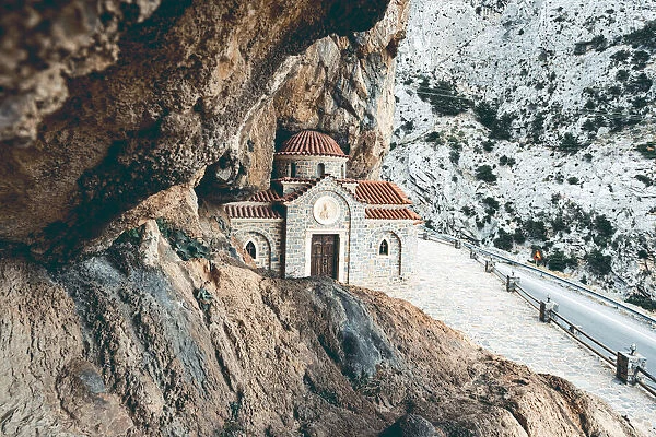 Agios Nikolaos Orthodox church carved into rocks in Kotsifou gorge, Crete island