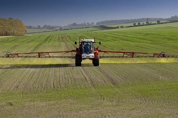 An agricultural machine spraying chemicals in Hertfordshire, England, United Kingdom, Europe