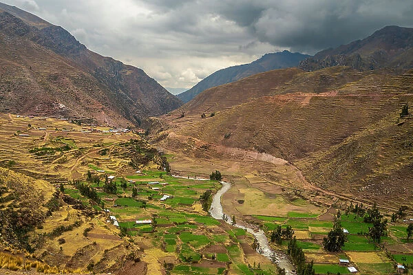 Agriculture fields in the Andes, near Pitumarca, Cusco, Peru, South America